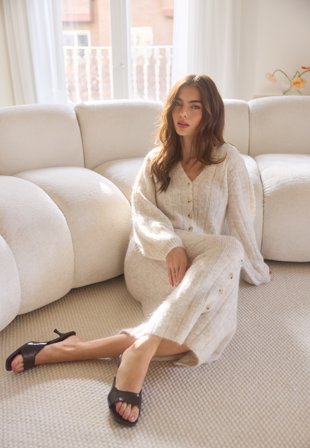 Happy Holly - Knitted Cardigan Dress - Cream