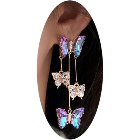 Crystal Butterfly Tofs örhängen 3D långa Butterfly örhängen Animal Drop Dangle