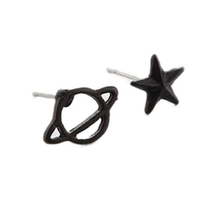 Kvinders Sorte Planet Stjerne Formet Øre Stikpige Legering Stud Øresmykke Øre