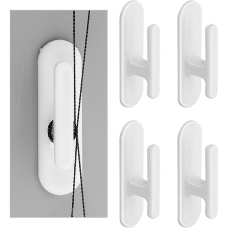 Pakke med sikkerhedskroge til persiennesnor - Selvklæbende vægkroge kompatible med hjemmekontorvinduer, gardinpersienner - Hvide reb