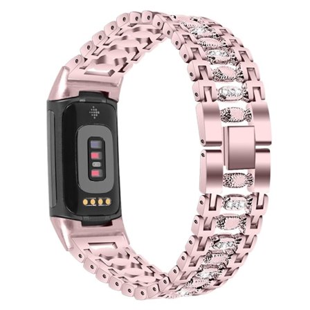 Fitbit Charge 5 klockarmband med strass i legering - Rosa Ros