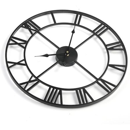 Modern Romersk Siffra Stor Väggklocka Rund Metall Tyst Icke-Tickande Väggklocka för Vardagsrum Vintage Väggklocka - 40cm