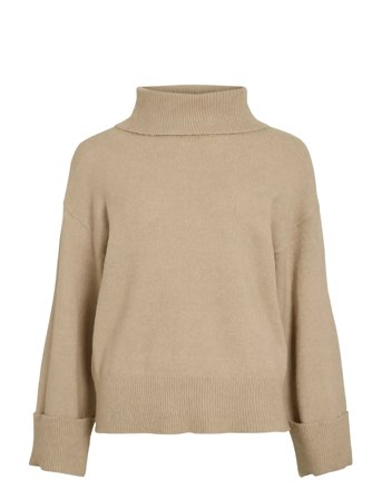 Virolfie Roll Neck L/S Knit Top - Noos Beige Vila