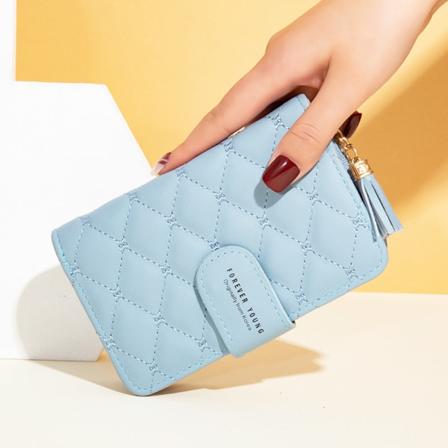 Kvinner lommebok myntpung Lange flere kortspor Allsidig Retro Classy Clutch Sky Blue