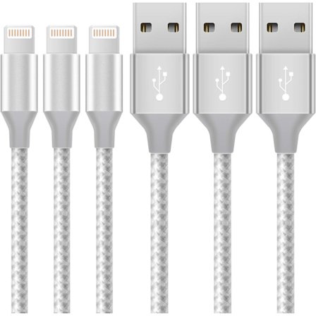 iPhone Laddningskabel 3-pack 3FT/1M Nylonflätad Snabbladdning & Synkronisering iPhone Sladd Vit