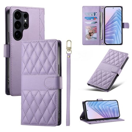 Samsung Galaxy S26 Ultra Plånboksfodral Rhombus Stitching Konstläder - Lila