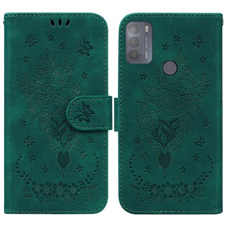 Kompatibel med Motorola Moto G50 Sommerfugl Rose Præget Læder Telefon Cover