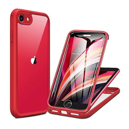 Iphone Se Fodral, Iphone 8 Fodral Militär Klass Full Body 360 Stöttålig Bumper Transparent Baksida Fodral För Iphone Se / Iphone 8 (röd)