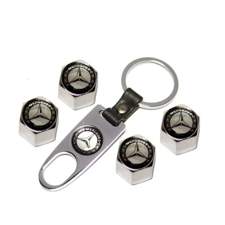 Ventilhattar Mercedes 4st + nyckelring i krom i Exklusivt set
