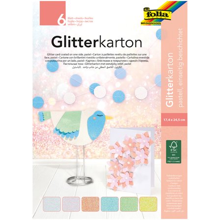Folia Glitterkartong Pastell 6 Ark