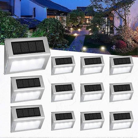 Vit [6-PACK] Soldäckslampor 4 LED Easternstar, Solcellsdrivna Trapplampor Utomhus Vattentät Rostfritt Stål Trådlös Belysning för Trappor Vägg Uteplats