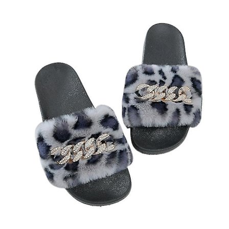 Women's Fluffy Faux Fur Slippers Comfy Open Toe Slides With Fle