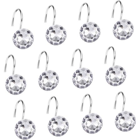 Vit - Setti, jossa 24 tupsullista suihkuverhorenkaita, kristallisuihkuverhokoukkuja, koristeellisia suihkuverhokoukkuja