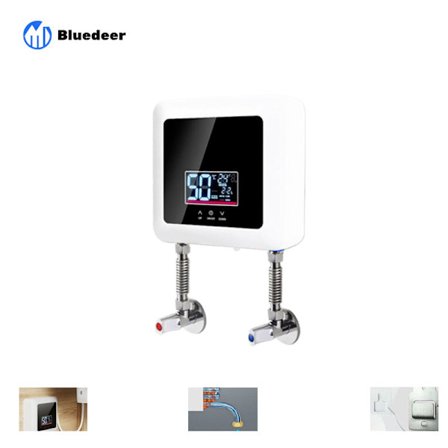 7500W Direkt Elektrisk Dusch Vattenvärmare, Tanklös Mini Bärbar Vattenvärmare för Diskbänk, Värmer från 30°C till 55°C, Bluedeer LED-Panel