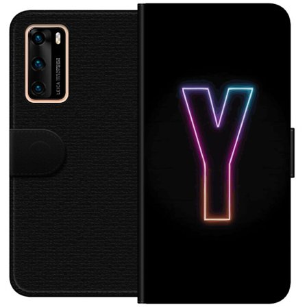 Kompatibelt Plånboksfodral till Huawei Huawei P40 Minimalistisk neonbokstav Y i färgskiftande ljus mot svart bakgrund