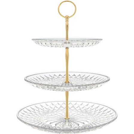 3-etasjers kakestativ, rundt gull cupcake-stativ, gjennomsiktige akryl dessert fruktfat, ettermiddagste-stativ for fest