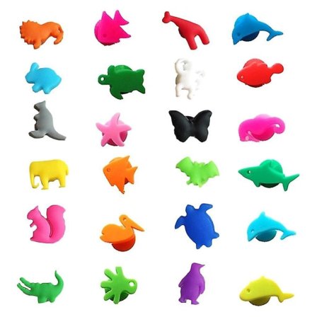 Vinglasmarkører Sæt med 24 Marine og Landdyr Silikon Drikkeglas Charms Tags Identifikation