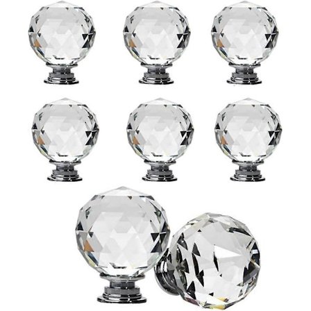 Sæt med 8 Sfæriske Skuffeknopper i Krystal til Skabe 40mm TIR