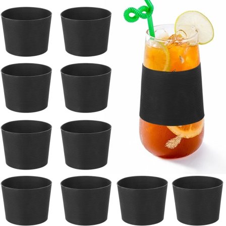 Silikon halkfri kaffekoppshylsa, 10 st Återanvändbar glasflaskmugg Cup cover mot cover (svart)