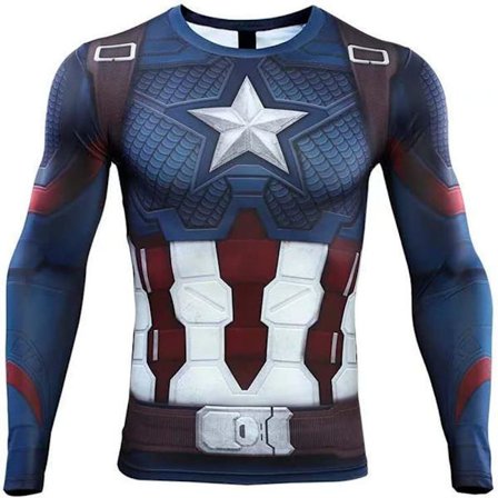 3D Superhjälte Snabbtorkande Elastisk Cosplay T-shirt, Långärmad Kapten, Storlek 1 L