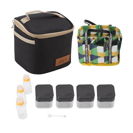 Mausteastiat 7 laatikkoa kannettava maustesarja ulkoilma-BBQ-piknikille säilytyspussilla musta