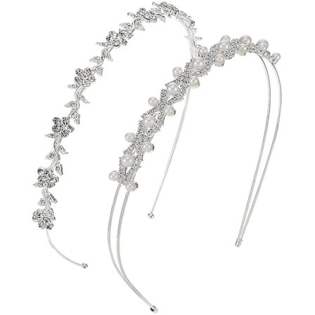 2 stk. brudekrone med kunstige perler og strassblomster og blader