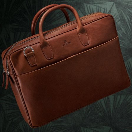 Sac en cuir brun Cambodia Executive à double fermeture éclair pour hommes - Sacs en cuir