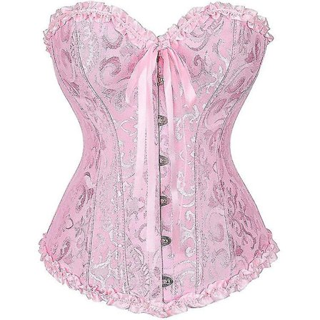 Sexiga kvinnor Bustier Korsett Blommig snörning Korsett Topp benad waist trainer Underkläder Overbust Korsetter Body Shaper Plus Size, rosa