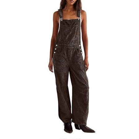 Dam Corduroy Overaller Lös Barrel Vida Ben Jumpsuit Justerbar Rem Bib Romper Byxor med Fickor brun X