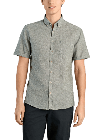 Lindbergh Cotton/linen shirt S/S Skjortor Herr Grön L