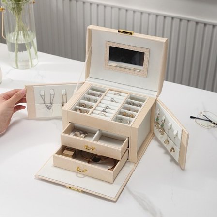 Rosa smykkeskrin smykkeskrin med 2 skuffer låsbart smykkeskrin med speil flyttbar reiseeske