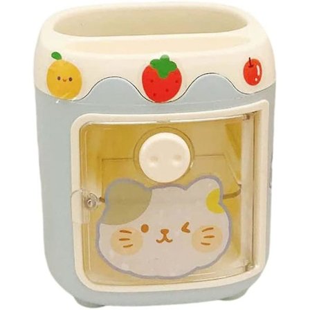 Kawaii gris penneholder sød kosmetisk opbevaringsspand Kawaii multifunktionel opbevaringsspand sød skrivebordsartikler spand (blå)
