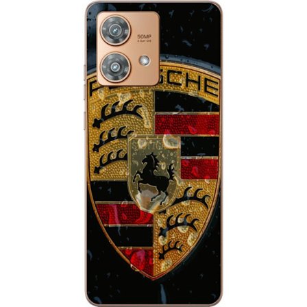 Motorola Edge 40 Neo Gjennomsiktig deksel Porsche logo plakat luksusbilmerke krest sportsbil emblem Stuttgart klassisk retro design bil kunst