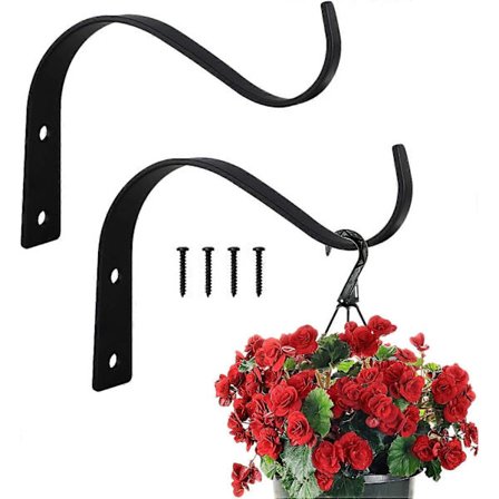 Veggkrok for hengende planter, Veggkrok for planter, 2 svarte veggkroker, Egnet for innendørs bruk og parker, Hengende blomsterpotter, Lykt
