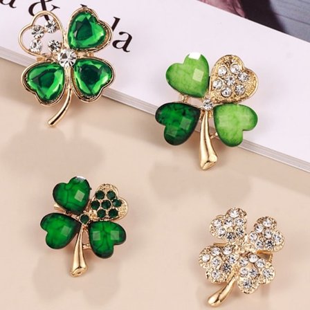 Fyraklöver Brosch Pin Grön Rhinestone Brosch Legering Kristall Scarf Clip Kristall Brosch Pin Jul Brosch Pin Luc
