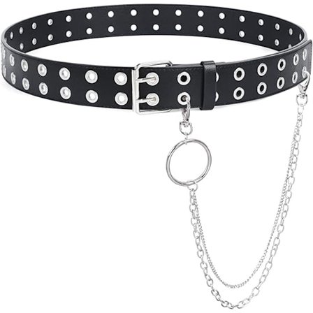 Unisex-kaksoisrivivyö niiteillä ja irrotettavalla ketjulla, punk-tyylinen musta kaksoisriviniittivyö, täydellinen yhdistettäväksi farkkujen kanssa.