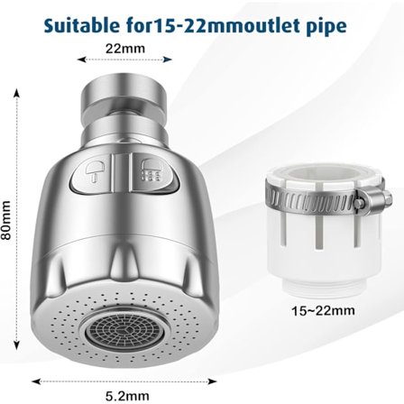 Vandhane Belufter, 360° Drejelig Hane Si, Hane Belufter, Vandbesparende Hane Filter Regulator Spray Hoved Dyse til Køkken Badeværelse, Sølv