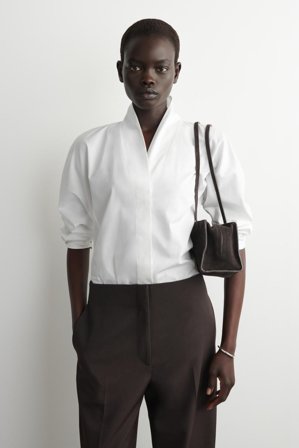 COS Women's Shawl Collar Cotton Blouse in White