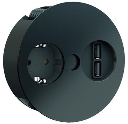 BACHMANN 931.131 Infällnadsuttag 2 x USB + 1 schucko Svart, Installationsmaterial