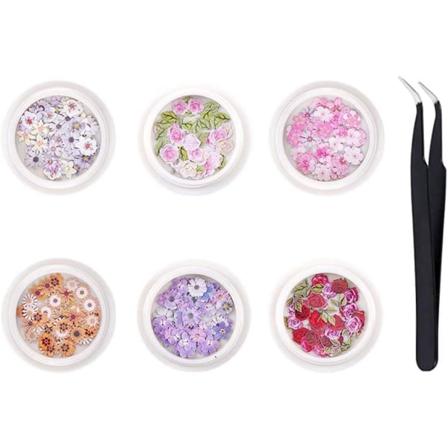 Galaxy 300 kpl pieniä kukkakuvioita kynsillä tarroilla (6 laatikkoa), 3D-tarrat kynsikoristeluun