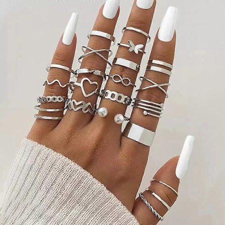 28 st Boho Element, Geometrisk Glitter Vintage Ringset, Mode Ring, Hjärtdesign[HK]