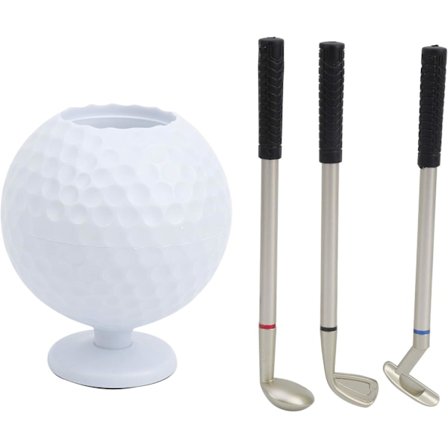 Golf Kuglepenholder, Mini Bord Golf Kuglepenholder med 3 Golfkøller Penne Plast Golfspiller Souvenir Sæt Gave