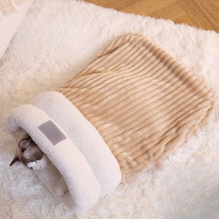 ING Indendørs Katte-Sovepose, Selvvarmende Hule-Stil Katte-Seng, Blød Plys Sovepose, Stor Størrelse, Vinter Katte-Seng (Brun, Størrelse L, 54cm * 45cm