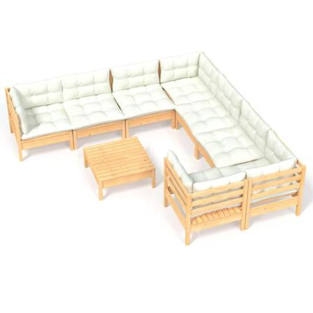 Vidaxl Loungegrupp Med Gräddvita Dynor 9 Delar Massiv Furu Creme