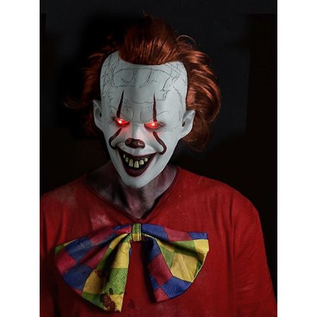 Halloween Skummel Klovn Pennywise IT Fullmaske Onde Røde Øyne Horror Cosplay Kostyme LED Latex Lysende Maske med Lys eller uten Lys (FMY)