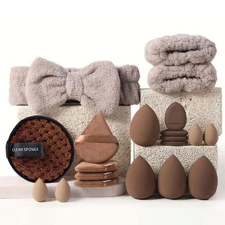 20-40 st Sminkborstar och Svampar Set med Beauty Egg och Brun Sminkpuff