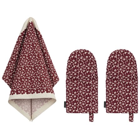 Marimekko Pikkuinen Unikko Tekstilsæt, vinrød, 3 dele - Linen/burgundy | KitchenOne