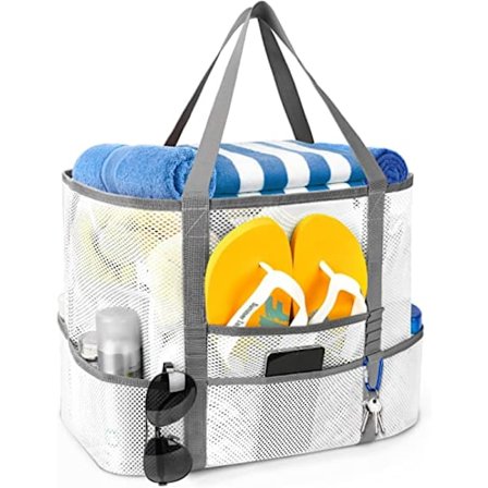 Mesh Strandveske, Stor Strandveske Svømmeveske Foldbar Mesh Tote