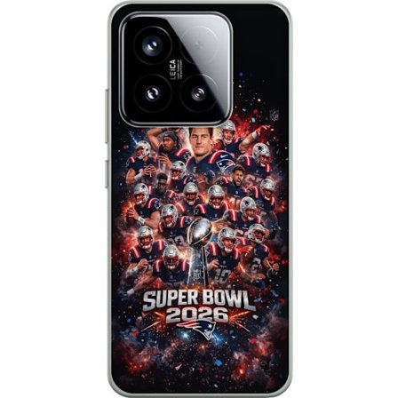 Yhteensopiva Puhelinkuori Xiaomi 15 Super Bowl 2026 juliste, jossa New England Patriots ja NFL-mestaruuspalkinto räjähtävän urheilullisessa suunnittel