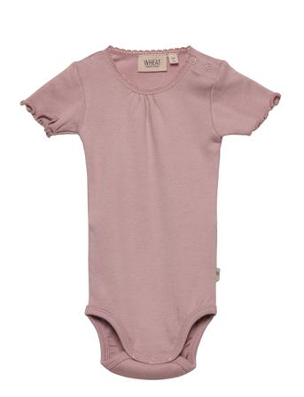 Body Rib Lace Ss Bodies Short-sleeved Lila Wheat